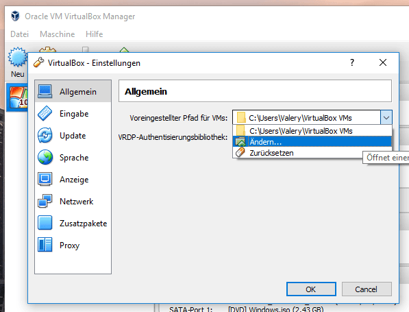 Wiederherstellung der Daten der virtuellen Maschine Oracle VM  VirtualBox