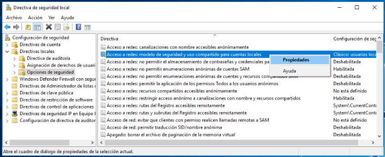 Acesso à rede: Modelo de Segurança e Partilha para Contas Locais: Propriedades Acesso à rede: Modelo de Segurança e Partilha para Contas Locais: Propriedades