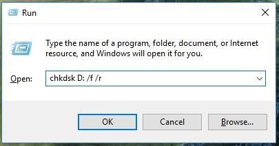chkdsk D: /f /r