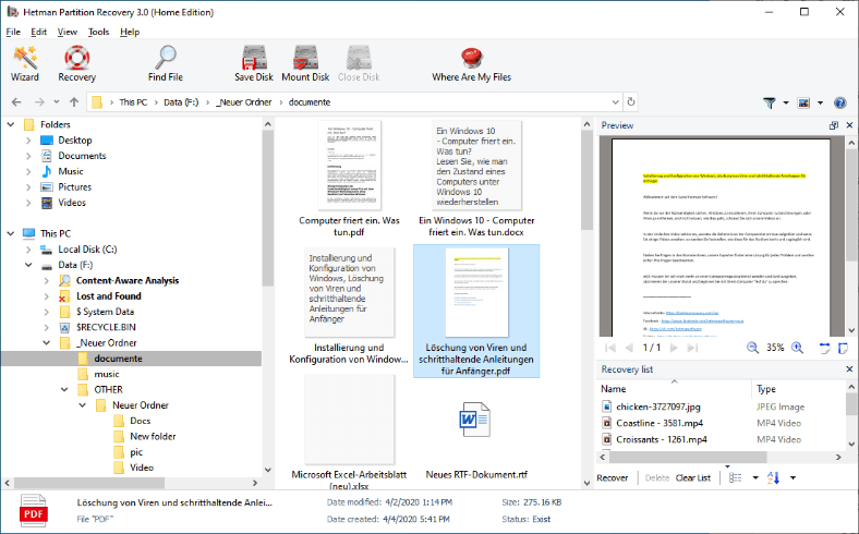 Hetman Partition Recovery. Vista previa de los archivos Hetman Partition Recovery. Vista previa de los archivos
