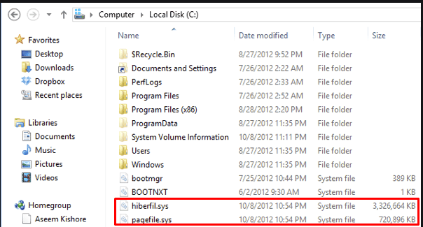 hiberfil.sys, pagefile.sys hiberfil.sys, pagefile.sys