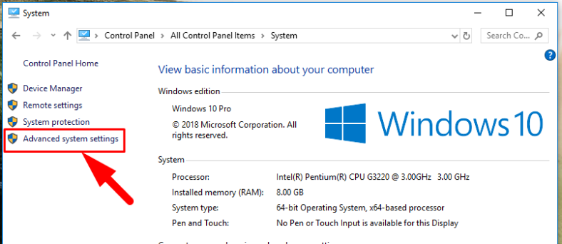 Advanced system settings Advanced system settings