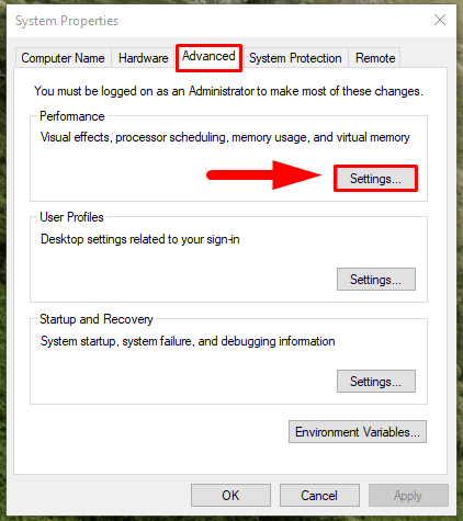 Advanced system settings Advanced system settings