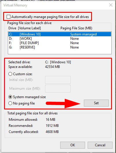 Virtual Memory Settings Virtual Memory Settings