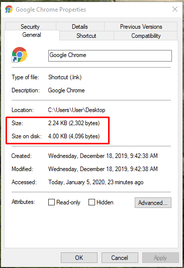 File size File size