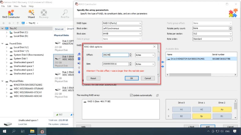Entrez ce décalage pour chacun des disques dans le constructeur RAID Entrez ce décalage pour chacun des disques dans le constructeur RAID