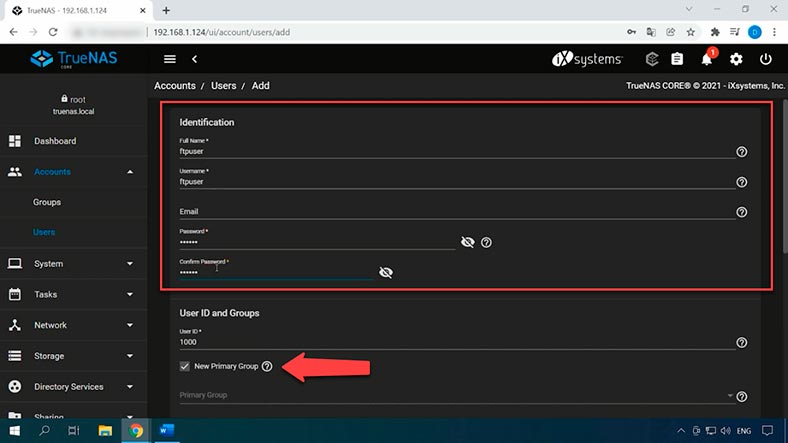 FTP user settings FTP user settings