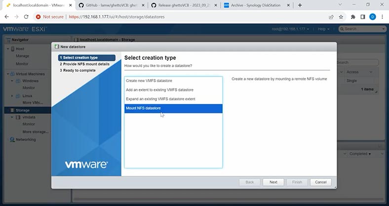 Erstellen eines NFS-Datenspeichers Erstellen eines NFS-Datenspeichers