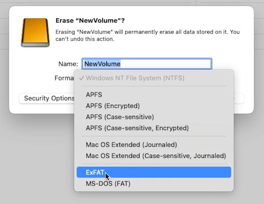 MacOS: système de fichiers pour le lecteur formaté MacOS: système de fichiers pour le lecteur formaté