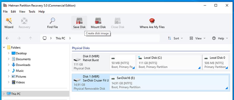 Hetman Partition Recovery: إنشاء صورة قرص Hetman Partition Recovery: إنشاء صورة قرص