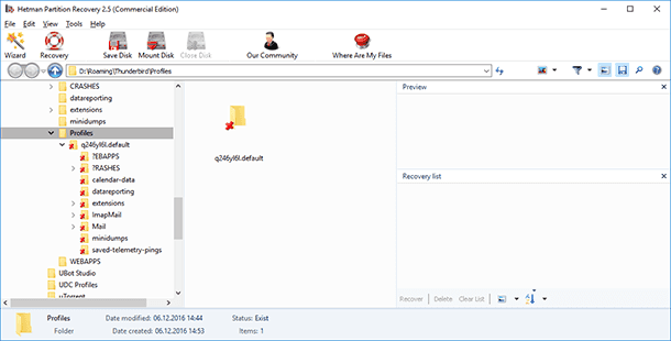 Hetman Partition Recovery. Go to the folder where your profile was saved in this computer.