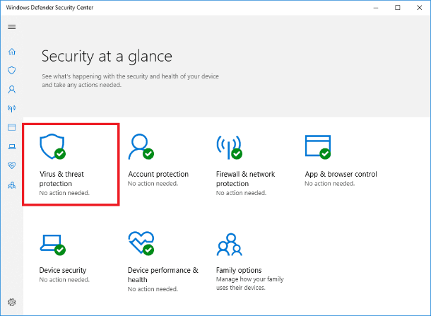 Go to the Virus & threat protection page Go to the Virus & threat protection page