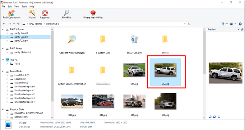Uszkodzone i wyprawione pliki w oknie programu. Uszkodzone i wyprawione pliki w oknie programu.