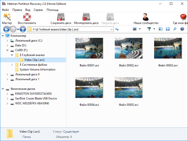 Hetman Partition Recovery. Знайдені AVI відео