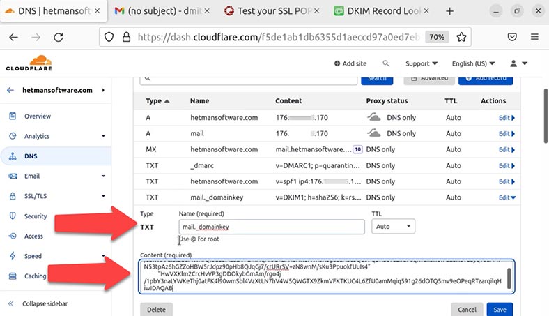 Створюємо запис у панелі керування DNS Створюємо запис у панелі керування DNS